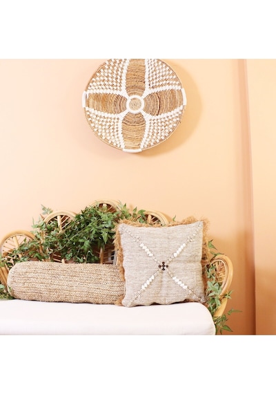 Boho Deniz Kabuklu Doğal Keten Kırlent Kılıfı Bej