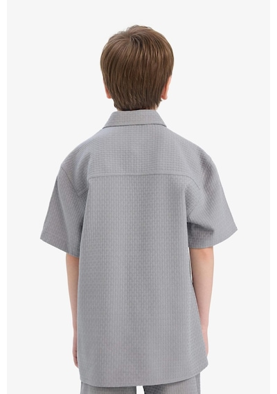 Defacto Erkek Çocuk Regular Fit Polo Yaka Dokulu Kısa Kollu Gömlek E7003a825hsgr265 Gri