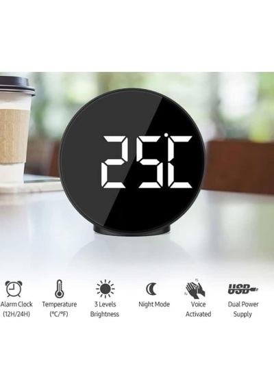 Dijital Led Masa Saati, Alarm Ve Snooze Özellikli, Gece Lambalı, Parlak Ekranlı Yuvarlak Tasarım Diğer
