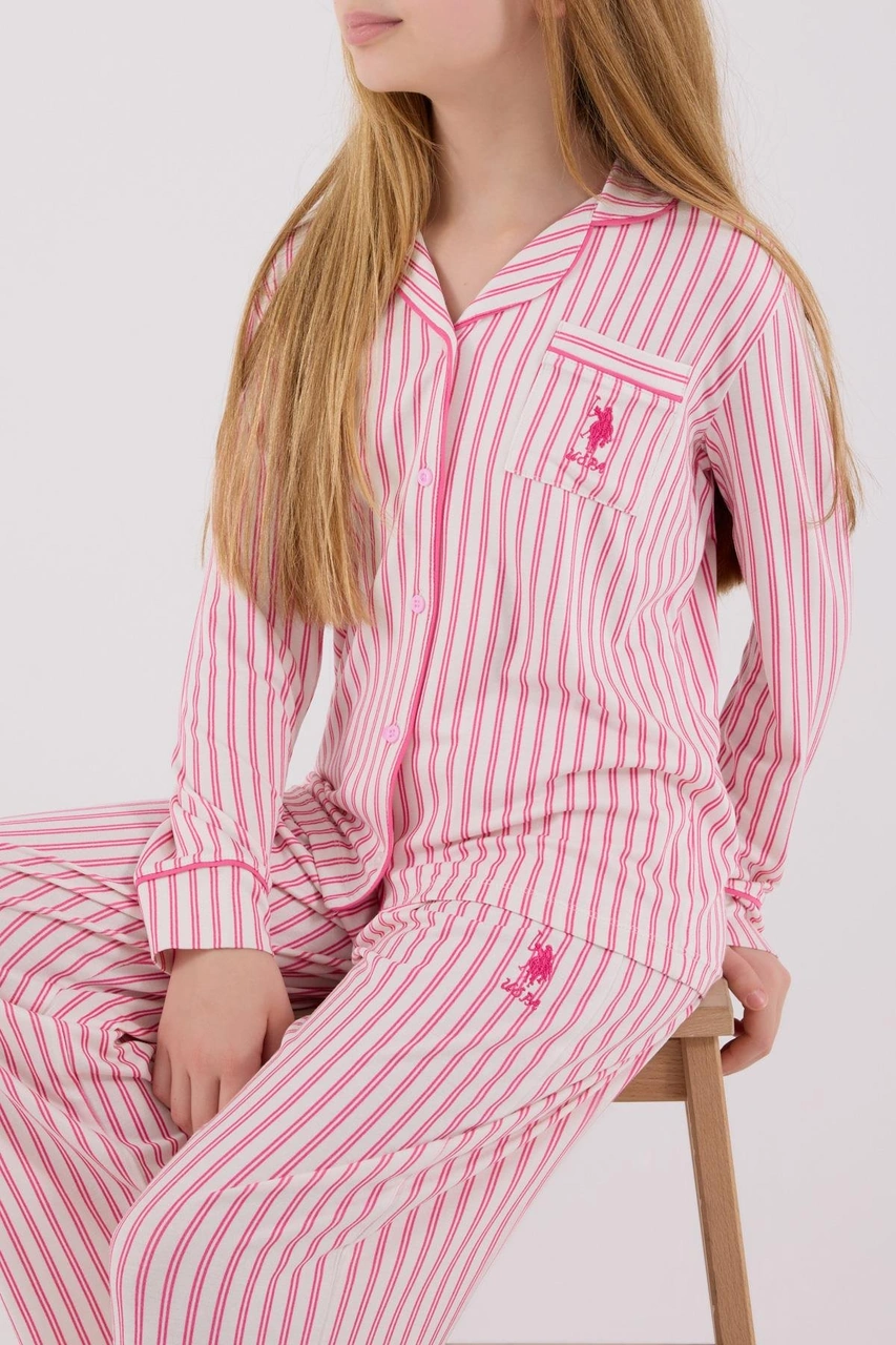 U.s. Polo Assn Kız Çocuk Gömlek Pijama Açık Fuşya-2069 Fuşya