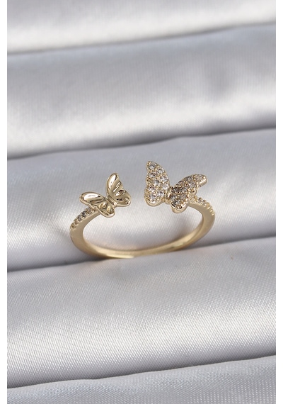 Gold Renk Ayarlanabilir Zirkon Taşlı Kelebek Model Kadın Yüzük - Ebj261410w29233 Bakır