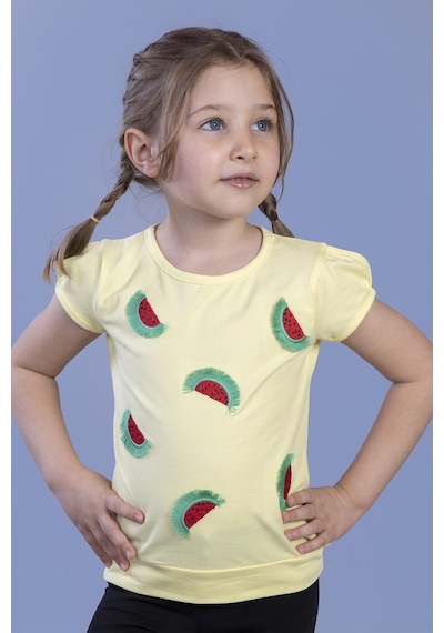 Toontoy Kids Toontoy Kız Çocuk Karpuz Nakışlı Tişört Sarı