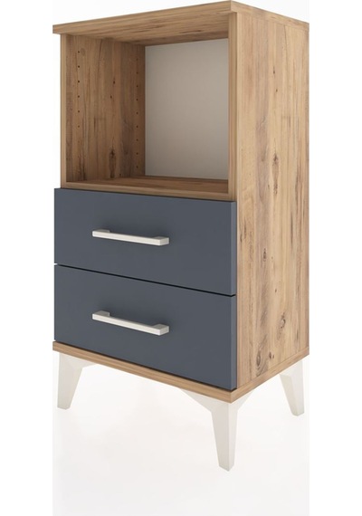 Arges Komodin Tek Raflı 2 Çekmeceli 44x30x80 Çam-antrasit Atlas Çam