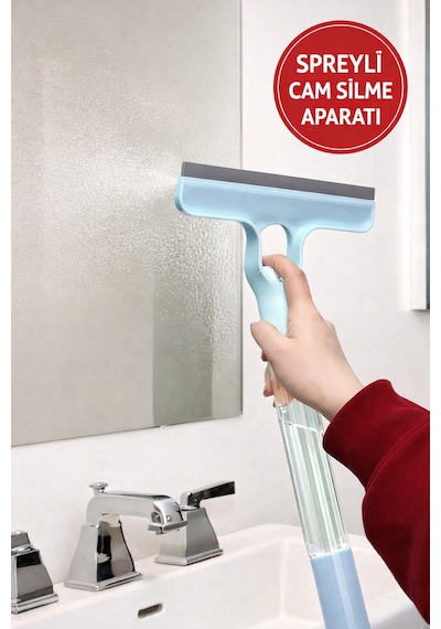 4 Ü 1 Arada Spreyli Cam Silme Aparatı Çekçekli Camsil, Fırçalı Pencere & Ayna Temizleyici Diğer