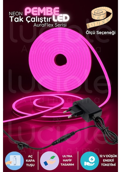 2 Metre Neon Pembe Led Şerit Auraflex Fişli Tak-çalıştır Çizgisel Ambiyans Işığı
