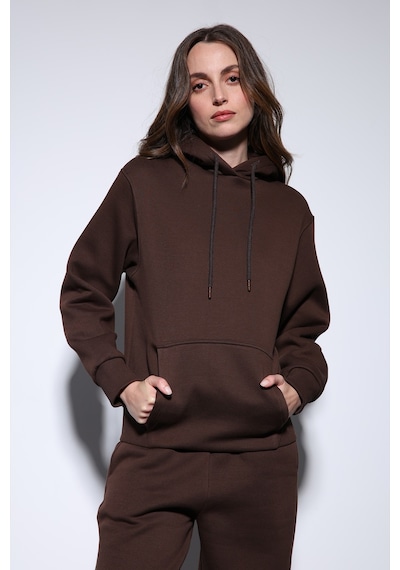 Antioch Kapüşonlu Basic Kadın Sweatshirt Kahve