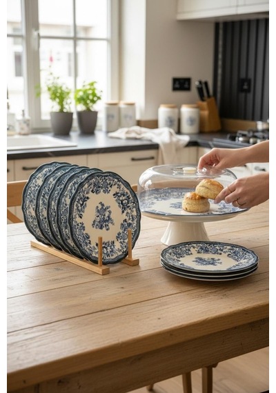 8 Parça Porselen Velour Navy Pasta Seti-5689 Lacivert