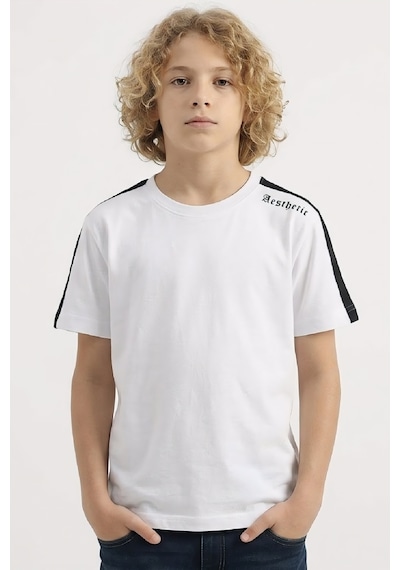Erkek Çocuk Omuz Biyeli Ve Yazılı T-shirt 8-12 Yaş 12558 Beyaz