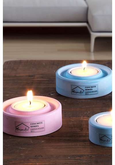 Holder | 4'Lü Set Mumluk | Tea Light Mumluk Seti | Pembe-Mavi