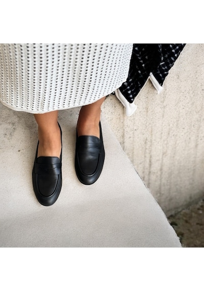 Ne&ve Shoes Siyah Hakiki Deri Kadın Loafer Ayakkabı