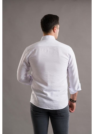 Modtime Slimfit Gofre Kumaş Yaka Düğmeli Uzun Kol Erkek 001