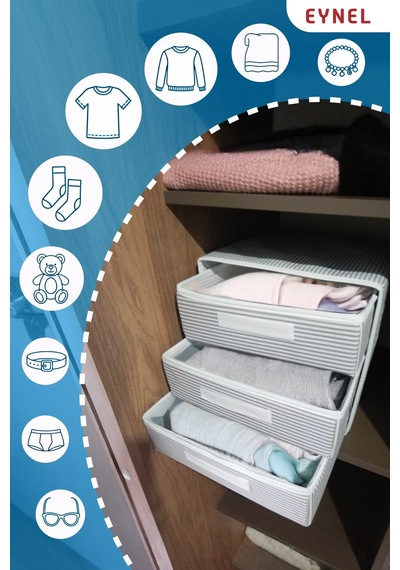 Katlanabilir Üç Çekmeceli Dolap Çamaşır Organizeri Takı Kutusu Gardrob Kumaş Düzenleyici 32x32x32cm Çok Renkli