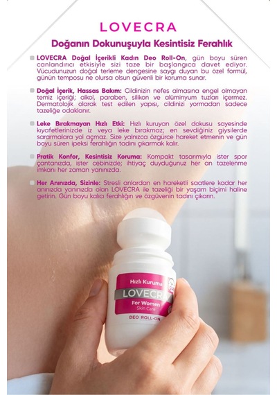 Doğal Kadın Deo Roll On 24 Saat Etkili Terleme Önleyici Ter Kokusuna Karşı Koruma Hassas Cilt 50 Ml