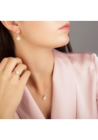Sembol Gold Altın 3lü Takı Seti İstiridye 14k Gold T8467 Renkli