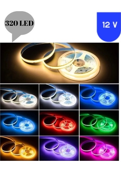 12 Volt 8 Mm 320 Ledli Esnek Cob Şerit 6500 K Beyaz İç Mekan 5 Metre