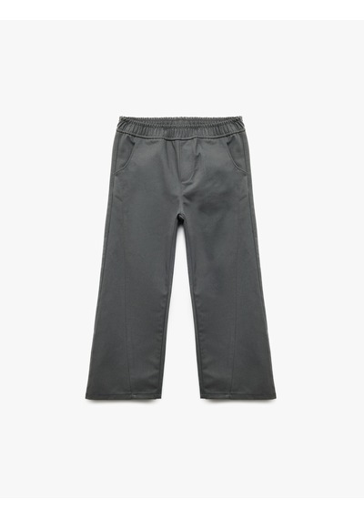 Koton Pamuklu Beli Bağcıklı Bol Kesim Gabardin Pantolon Gri 7wkb40017tw