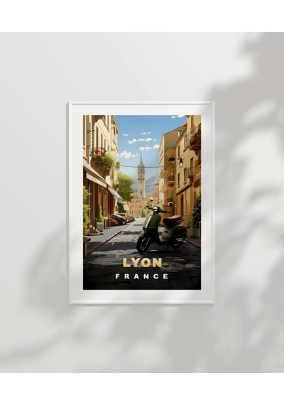 Çerçevesiz Poster Lyon'un Şirin Sokakları Ve Vespa