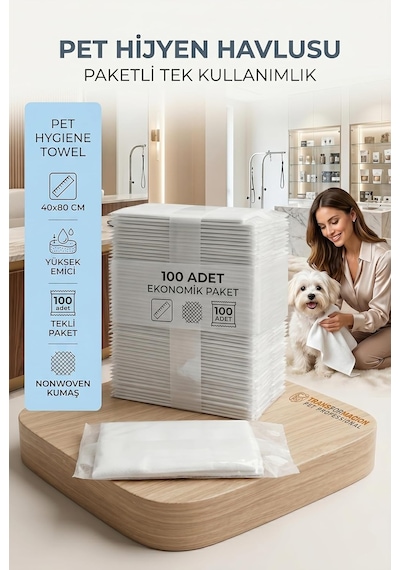 Transformacion Pet Havlusu - Kedi Köpek Banyo Havlusu Tek Kullanımlık Kuru Havlu 40x80 Cm 100 Adet 721808