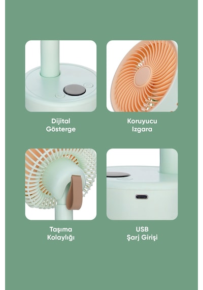 Fressi Jaf17 Taşınabilir Masaüstü Yeşil Usb Fan