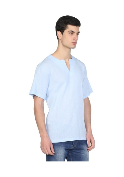 Kısa Kol Şile Bezi Bisiklet Yaka Erkek Tshirt Buz Mavi 3027