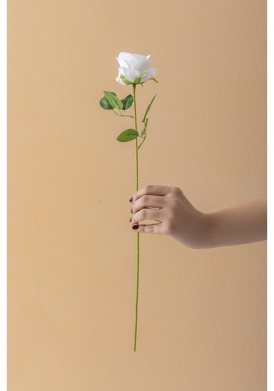Yapay Kadife Gül Tek Dal Beyaz 50 Cm