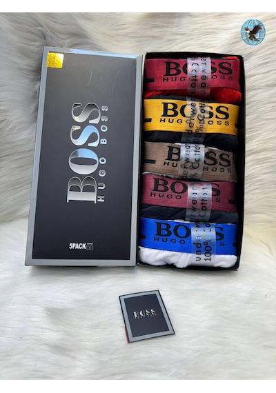 Hugo Boss 5" Li Erkek Boxer Set Fit Kalıp Beyaz - Gri Melanj - Siyah