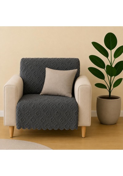 Sycamore Home Tekli Koltuk Örtüsü 110x175 Cm 3 Lü Koltuk Oturma Yeri Örtüsü Şönil Jakarlı Kaymaz Yıkanabilir Koltuk Örtüsü Antrasit