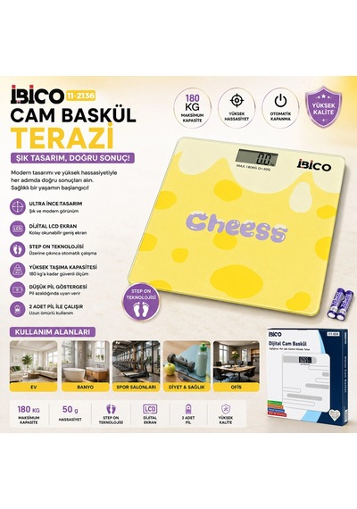 0221a Dijital - Pilli Desenli Renkli Cam Banyo Baskül Terazi Tartı Lcd Ekran 180kg/50gr 26x26cm İ11- Çok Renkli
