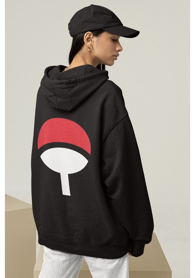 Anime Uchiha Logo Ön - Arka Baskılı Kapşonlu Sweatshirt