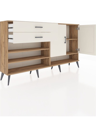 Arges Konsol 4 Raflı 2 Çekmeceli 2 Kapaklı 176x30x99 Çam-aytaşı Çam-aytaşı