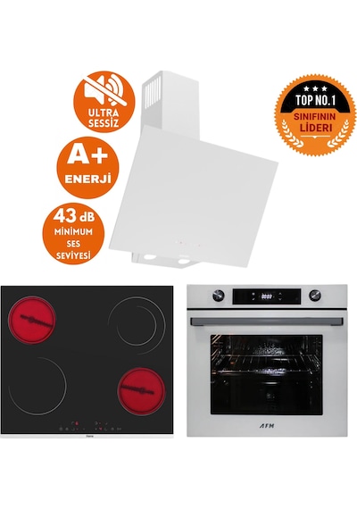 Afm Tech Ve Ferre Reew Sessiz Vitro Elektrikli Beyaz D078-SA + MS263 + FM7701 Ankastre Set