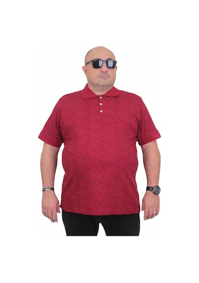 Moc Grande Mocgrande Erkek Büyük Beden Polo Yaka Üçgen Baskılı Tişört 24450 Bordo-Bordo