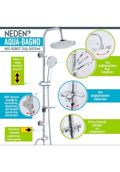 Aqua Bagno Vivera Neo Tepe Duşu Seti Krom