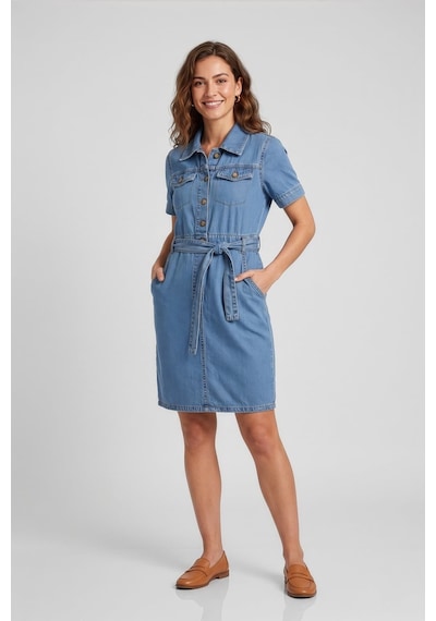 Blue White Banny Jeans Kemer Detaylı Jean Elbise Açık Deniz Mavisi Blue White Banny Jeans Kemer Detaylı Jean Elbise Açık Deniz Mavisi
