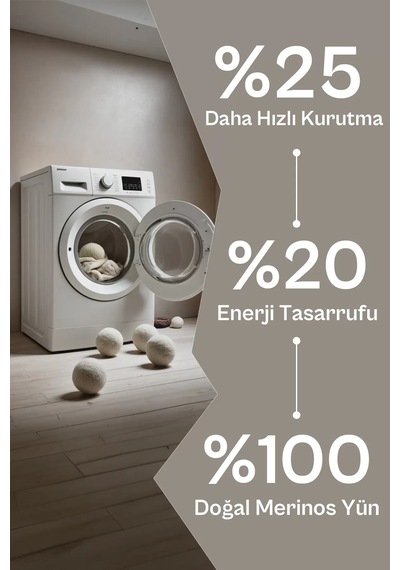 Tilbe Home 3 Adet Çamaşır Yün Kurutma Topu Xxl Büyük Boy Doğal Yu Bej