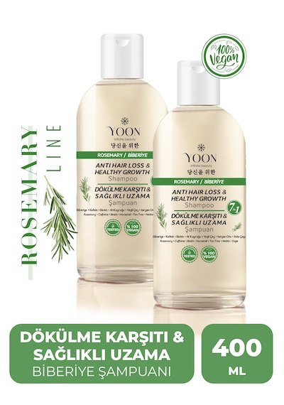 Yoon 2'li Set Saç Dökülme Karşıtı, Hızlı Saç Uzatma, Biberiyeli Tuzsuz Şampuan 2x400ml Tüm Saç Tipleri