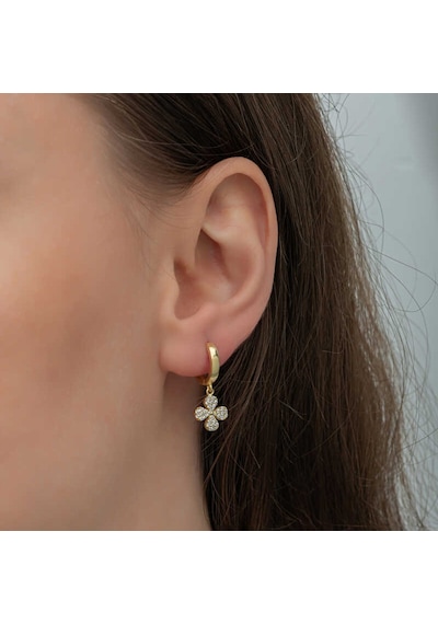 Gümüş Gold Sallantılı Yonca Kadın Küpe T8468 Gold