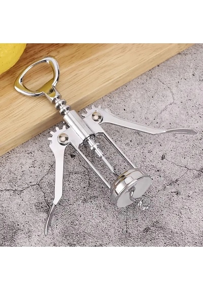 Professional Krom Tirbuşon Metal Tirbüşon Şarap Şişe Açacağı Türbişon Tirbişon Metalik Gri