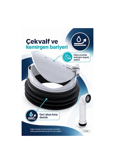 İz Yapı Çekvalfli Dirsekli Körüklü Klozet Gider Borusu 260–460 mm Çelik Telli Kada 11 0442 Beyaz