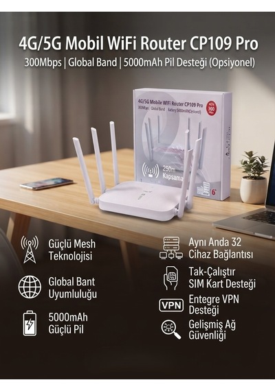 Metaforce 4g/5g Sım Kartlı Mobil Wi-fi Router - 300 Mbps 6 Antenli Kablosuz İnternet Dağıtıcı Cp109 Pro Metaforce 4g/5g Sım Kartlı Mobil Wi-fi Router - 300 Mbps 6 Antenli Kablosuz İnternet Dağıtıcı Cp109 Pro