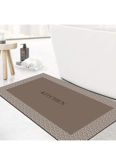 Dijital Kaymaz Yıkanabilir Banyo Mutfak Salon Paspas Halısı Trend Al4025 Kahverengi