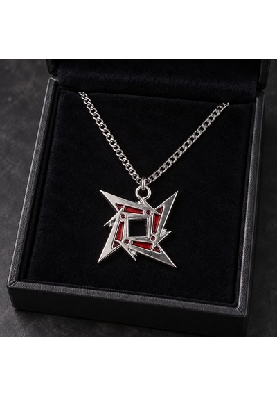 Metallica Ninja Star Kolye Kırmızı Gümüş Renk Yıldız Figürlü Metal Kolye Altın - Gümüş