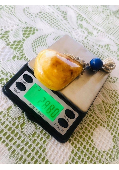 Doğal Kaya Damla Kehribar Lapis Lazuli Taşlı Kolye Ucu 28,8 Gram