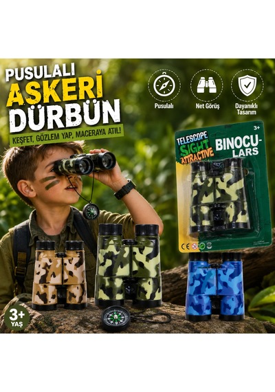 Pusulalı Askeri Oyuncak Dürbün 1 Adet Kamuflaj Desenli Keşif Ve Macera Dürbünü