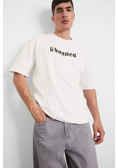 Defacto %100 Pamuk Loose Fit Bisiklet Yaka Baskılı Kısa Kollu Tişört F5731ax25auer105 Ekru