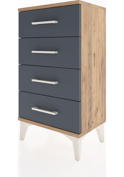 Arges Komodin 4 Çekmeceli 44x30x80 Çam-antrasit Atlas Çam