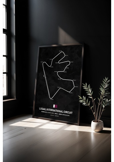 Losail F1 Pisti Ahşap Çerçeveli Tablo Katar Gp Dekor Poster Siyah