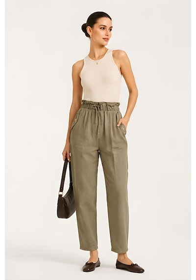 Lili Woman Kadın Premium Cep Kapaklı Gabardin Pantolon Relaxed Fit P.p006 Olive