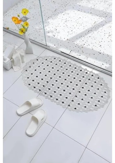 Vantuzlu Kaymaz Banyo Paspası - 63x35 Cm Açık Gri