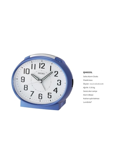 Seiko Qhk059l Sessiz Saniyeli Aydınlatmalı Bell Sesli Alarm 5 Dk Ertelemeli Masa Saati Çok Renkli